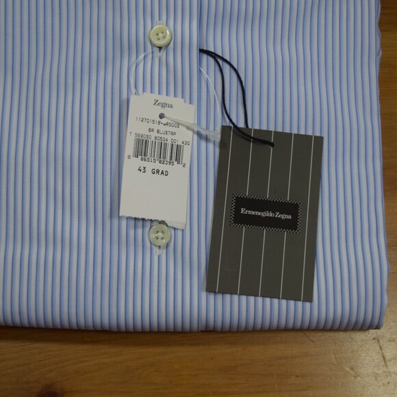 NEW ERMENEGLDO ZEGNA ROSSINI BLUE WHITE DRESS SHIRT DELUXE COTTON XL 43 17 $895 - Picture 15 of 16